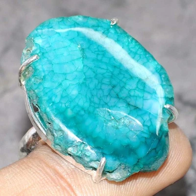 Anel feito à mão folheado a prata 925 quartzo solar verde EUA 9 melhores presentes JW - Imagem 1 de 3