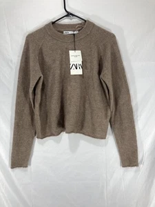 Zara Womens Brown Alpaca Wool Blend Cropped Sweater Sz Medium Fall Edition New - Picture 1 of 7