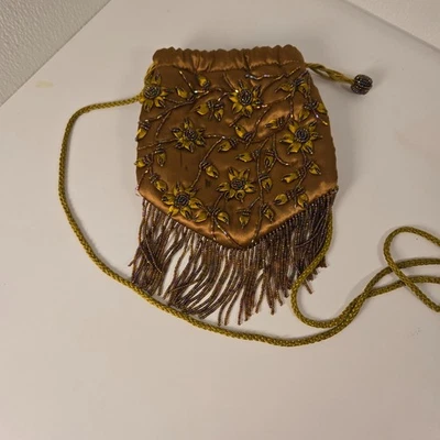 VINTAGE Gunne Sax GOLD Satin BEADED CLUTCH PURSE - Image 1 of 4