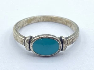 Hermoso anillo vintage con incrustaciones de piedras preciosas turquesa y plata de ley talla N - Imagen 1 de 7