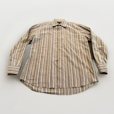 Martin Gordon Mens Brown Striped Button Up Long Sleeve Shirt Size L LARGE - Image 1 of 4