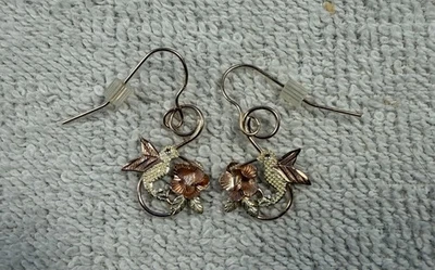 Black Hills 10K Gold Hummingbird Rose Drop Earrings - Image 1 of 4