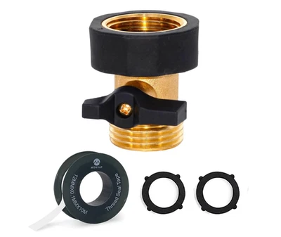 Paquete de 2 válvulas de cierre de manguera de latón Morvat de alta resistencia + arandelas y cinta de teflón Foto 1 de 4