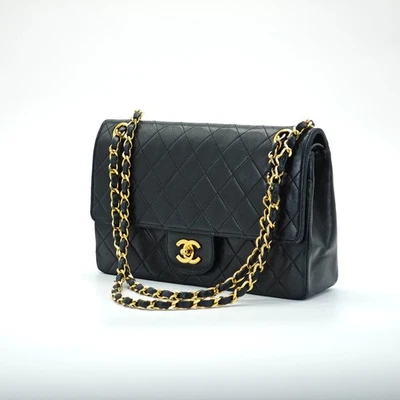 CHANEL Matelasse 25 Double Flap Vintage Chain Shoulder Bag Black Gold - Image 1 of 4
