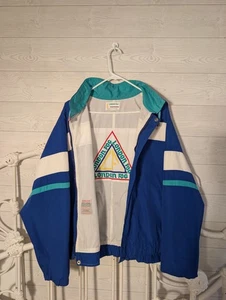 Vintage London Nebeljacke 90s Color Block Spell Out Full Zip Herren XL 46 Preppy  - Bild 1 von 6