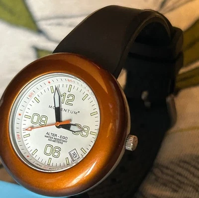 Женские часы Momentum Alter Ego с бронзовым ободком и резиновым ремешком с указанием времени и даты - Изображение 1 из 4