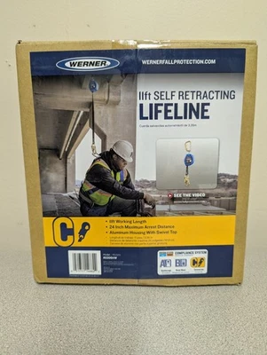 Línea de vida autorretráctil Werner R530011W 11 pies línea de base compatible con ANSI y OSHA Foto 1 de 4