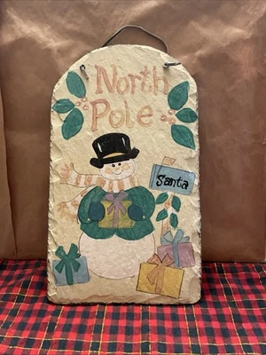 Letreros de muñeco de nieve de Papá Noel de Navidad de pizarra X 3, por pizarras ornamentadas 7" X 4" excelente estado Foto 1 de 4