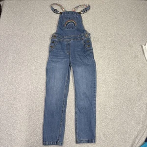 Mini Boden Overalls Girls 8-9 Years Blue Denim Rainbow Embroidered Floral Straps - Picture 1 of 18