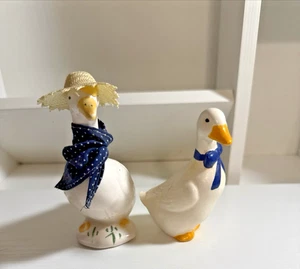2 statuine d'oca d'anatra da tavolo in ceramica vintage - Foto 1 di 13