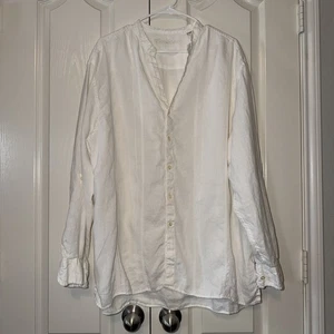 Camisa Caribeña Para Hombre Grande Blanca 100% Lino Manga Larga Cuello Banda Talla XL - Imagen 1 de 16