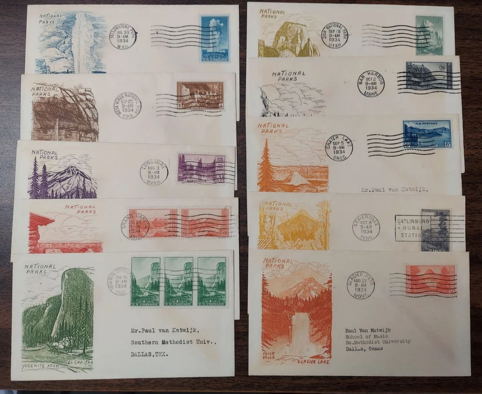 US #740-9,  National Parks FDC's, Complete set with Grimsland cachet - Image 1 of 1