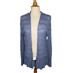 Eileen Fisher Open Cardigan Sweater 100% Linen Open Weave Stripes - Picture 1 of 10