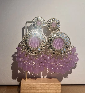 **UK-Verkäufer** Trendige Jhumka Gold Lila Ohrringe Indisch Bollywood Pakistanisch  - Bild 1 von 7