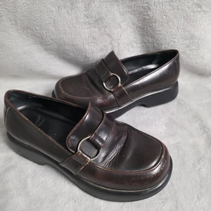Dansko Leder dunkelbraune klobige Plateau Halbschuhe Damen 38 Slipper Schuhe - Bild 1 von 10