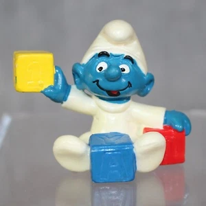 SMURFS SCHLEICH Baby Smurf Letter Blocks Vintage PVC Figure Peyo 1980s Rare 1984 - Bild 1 von 11