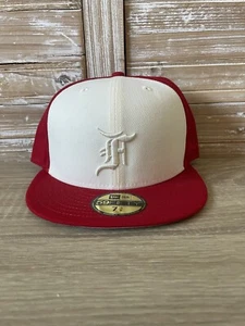 ✨NEW Fear of God Essentials Wool Fitted Cap FOG Red/White Size 7 3/8 New Era✨ - Picture 1 of 9