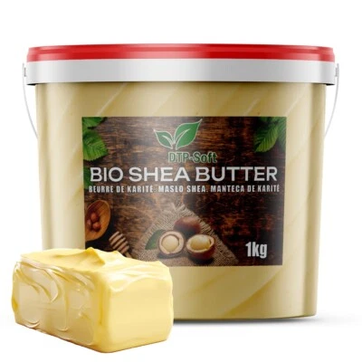 DTPSOFT 1kg Sheabutter unraffiniert BIO Eimer - 1000g handgeknetet vegan TOP Premium