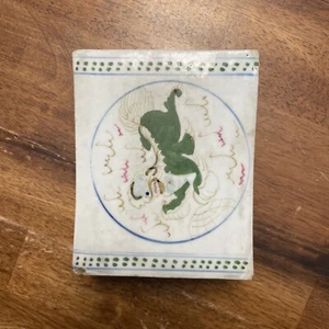5,5 Zoll altes Porzellankissen der Republik China, handbemalt, grüner Drache - Bild 1 von 9