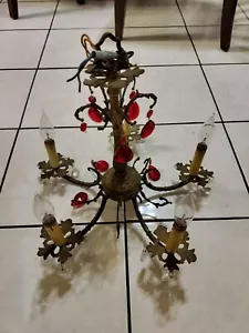 Vintage Brass Arm Chandelier For Repair Or Parts Beautiful Design - Picture 1 of 6