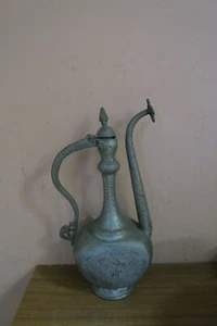 ANTIQUE 19TH CENTURY HALLMARKED COPPER HANDMADE POT EWER IBRIK ETCHED HAMMERED - Picture 1 of 10