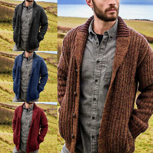 Men's Knitted Jacket Coat Winter Knitted Sweater Cardigan Single Breasted warm