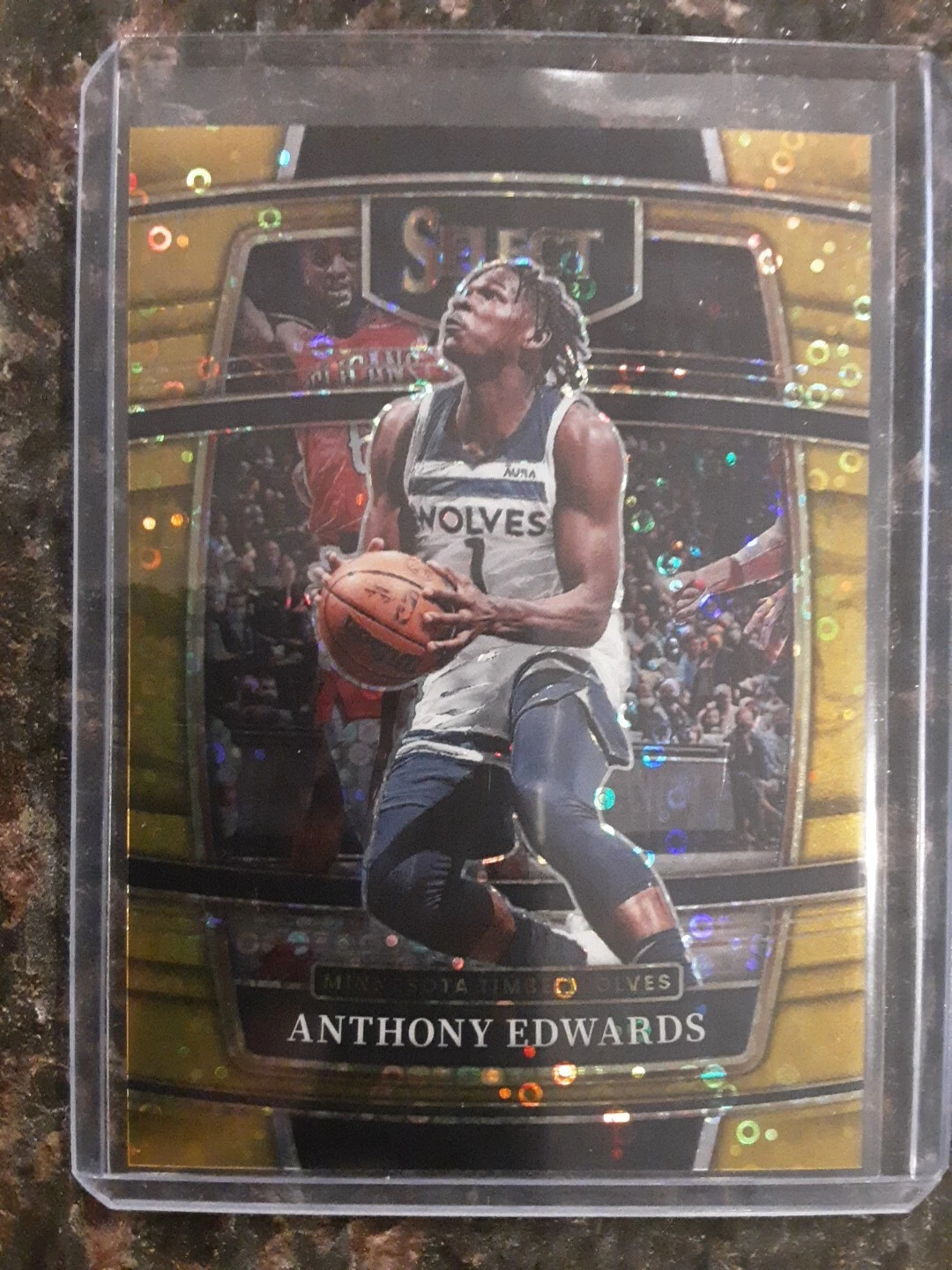 2021 Select Concourse Anthony Edwards Gold Disco Prizm Serial Numbered /10