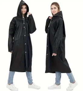 Regenmantel mit Kapuze, wasserdichte Regenbekleidung für Damen/Herren, schwarz - Bild 1 von 9