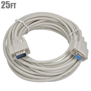 25FT DB9 9-Pin DB 9 Male to Female Null Modem Adapter Cable Extension Cord Ivory - Picture 1 of 5
