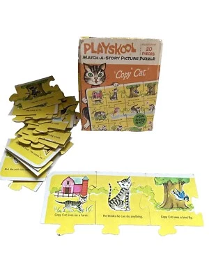 ¡De colección! Rompecabezas de imagen Playskool Match-A-Story copia gato 1968 caja original completa BONITO Foto 1 de 4