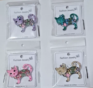 Enamel & Rhinestone Cat Broach - Picture 1 of 5
