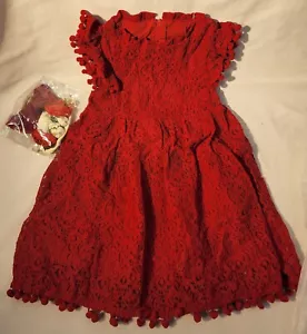 BGFKS Baby Girl Tutu Dress Elegant Lace Pom Pom w/Flower - Wine Red, Size 4T - Picture 1 of 2