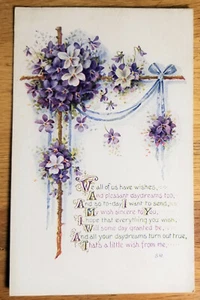 Postal vintage de flores violetas azules circa sin usar - Imagen 1 de 1