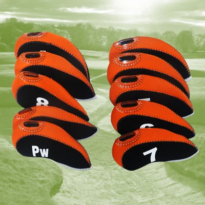 GOLF PRODUCTS DIRECT 10er Set orange Neopren Eisenbezüge Rechtshand) 3-PW, AW, SW