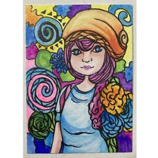 ACEO ORIGINAL PAINTING Mini Collectible Art Card People Fashion Young Girl Ooak