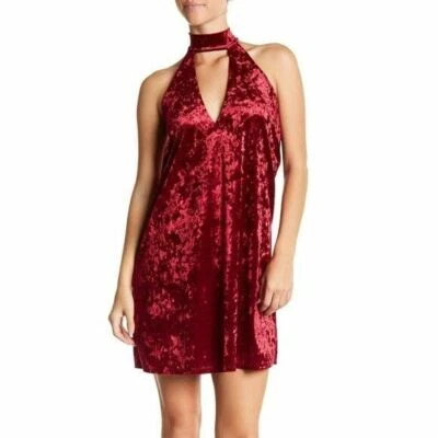 Whyte Eyelash Womens Wine Velvet High-Neck Cutout Choker Dress Sizes M & L $88 - Image 1 of 2
