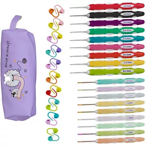 18 Sizes Crochet Hook Set 0.8mm-6mm Crochet Kit Ergonomic Crochet ø - Picture 1 of 11