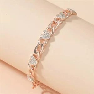 9K ROSE GOLD FILLED MADE WITH SWAROVSKI CRYSTALS HEART BRACELET XMAS MOTHER GIFT - Picture 1 of 5