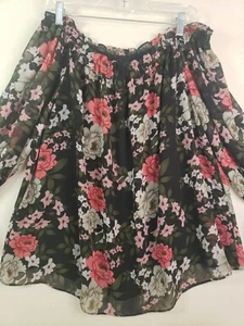 INC schulterfreier Pullover Bluse schwarz mit rosa Blumen Übergröße 2X Cottagecore  - Bild 1 von 15