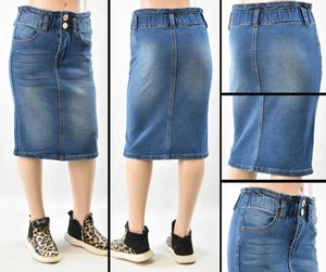 Kleiner Mädchen Stretch Denim Rock wadenlang indigo Waschung elastischer Bund #RK-79100 - Bild 1 von 1