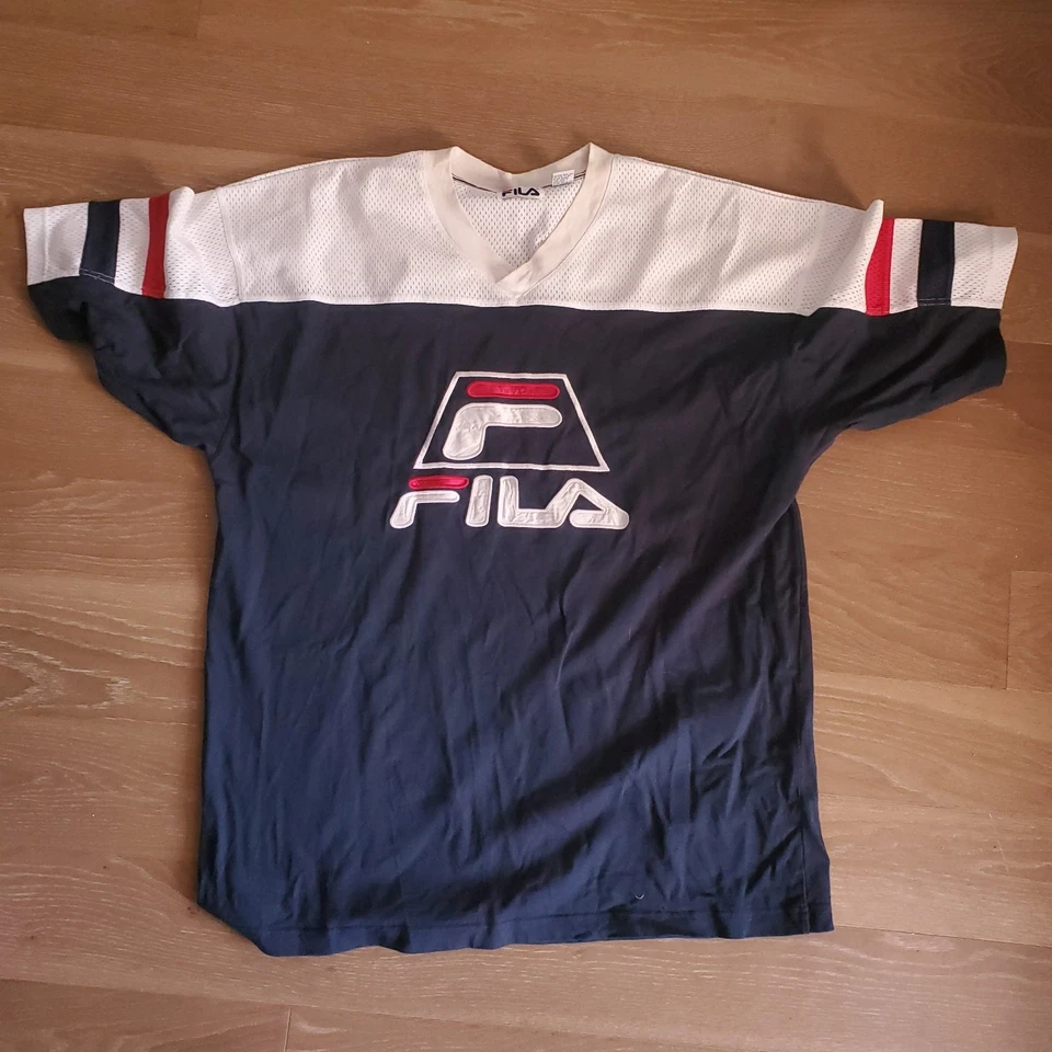 Camiseta deportiva de hockey FILA VINTAGE malla 2XL XXL azul blanco rojo años 90 Foto 1 de 4
