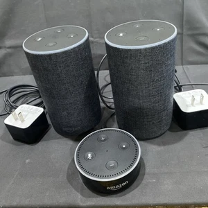 2 Amazon Echo 2nd Gen Smart Assistant Speaker - Charcoal Fabric & Echo Dot - Picture 1 of 13