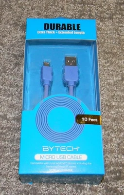 10FT USB A to Micro USB - Extra Thick Data / Charger Cable Cord (Android) - Blue - Image 1 of 2