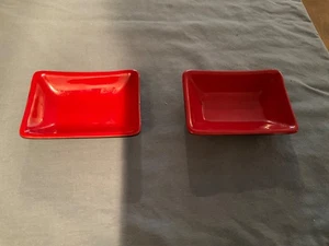 Two  Rectangular Dipping Sauce Dishes Ceramic Red/Black 3 1/2” X 2 1/2” - Picture 1 of 5
