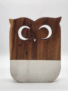 Madera Tallada Arte Popular Búho Bloque Estante Decoración Boho 8" x 6" x 1.5" - Imagen 1 de 12