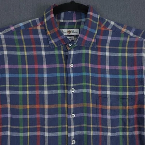 Alan Paine Linen Shirt Mens Large Blue Plaid Linen Updated Fit Long Sleeve - Picture 1 of 11