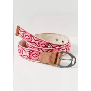 Free People Moving To Mars Cotton Leather Aztec Print Belt Pink White Size S/M - Picture 1 of 7