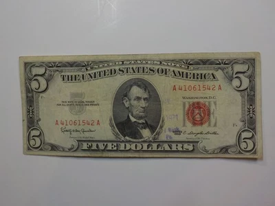 Currency Note 1963 5 Dollar Bill Paper Money Red Seal United States USA VTG  - Image 1 of 2