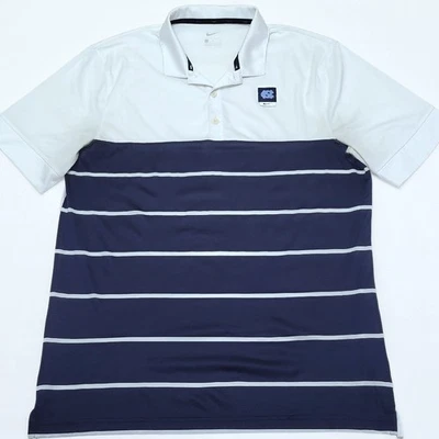 TEAM ISSUED Nike Dri-Fit UNC Tar Heels white striped polo shirt Men's MEDIUM M - Image 1 of 4