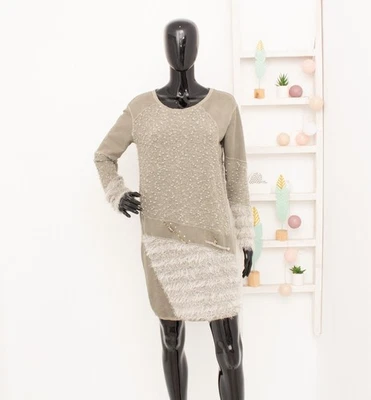 ELISA CAVALETTI Dress Grey Jersey Boucle Lace Pendants Over Knee Tunic Dress M - Image 1 of 4